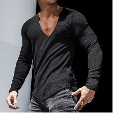 Men's Slim Fit Long Sleeve T-Shirts Everyday Basics V-neck Sexy T-Shirts Fitness Sports Running Tops Versatile Tee