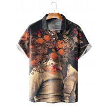 Men's Rose Print Lapel Polo Shirt 61856874X