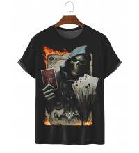 Men's Trendy New Poker & Skull Print T-Shirt