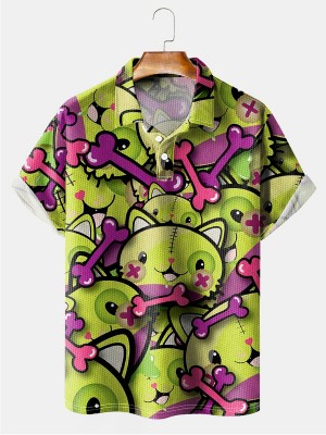 Men's Lapel Cartoon Print Short Sleeve Polo Shirt