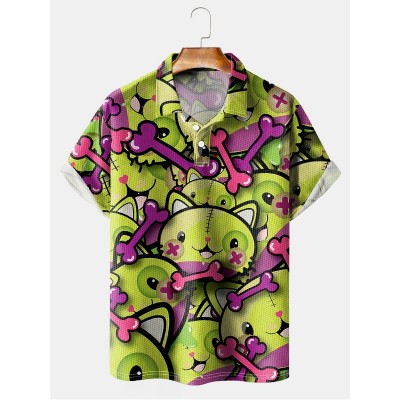 Men's Lapel Cartoon Print Short Sleeve Polo Shirt