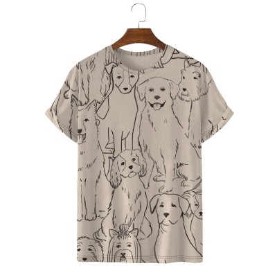 Men's Dog Print Crew Neck Casual Short Sleeve T-Shirt