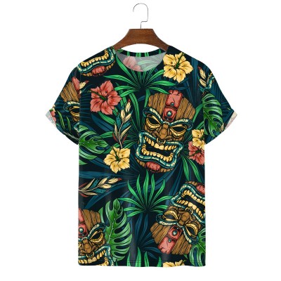 Men's Hawaiian Hibiscus Tiki Mask Short Sleeve T-Shirt