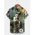 Men's Botanical Floral and Bird Print Casual Short Sleeve Hawaiian Shirt