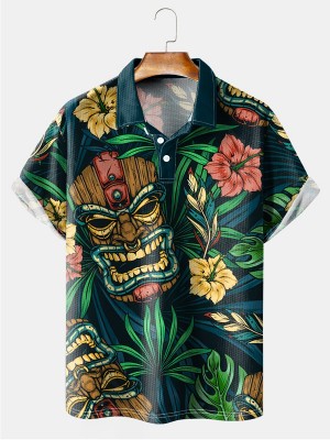 Men's Hawaiian Tikki Mask Art Short Sleeve Polo Shirt