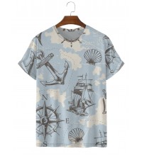 Fashionable Vintage Nautical Chart Print Versatile T-Shirt