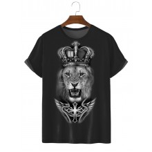 Men's Fashion New Cross and Lion Print T-Shirt